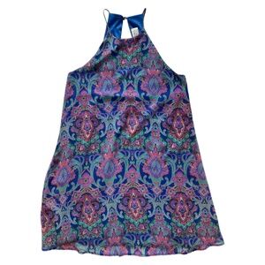 Everly Paisley Halter Mini Dress Blue Vibrant Print S Boho Summer A Line USA